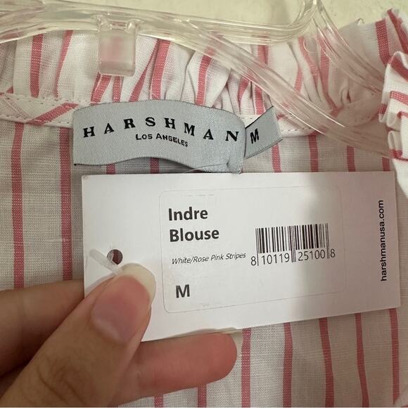 NWT Harshman Indre White Pink Striped Cutout Long Sleeve Cotton Blouse Medium - Picture 4 of 7